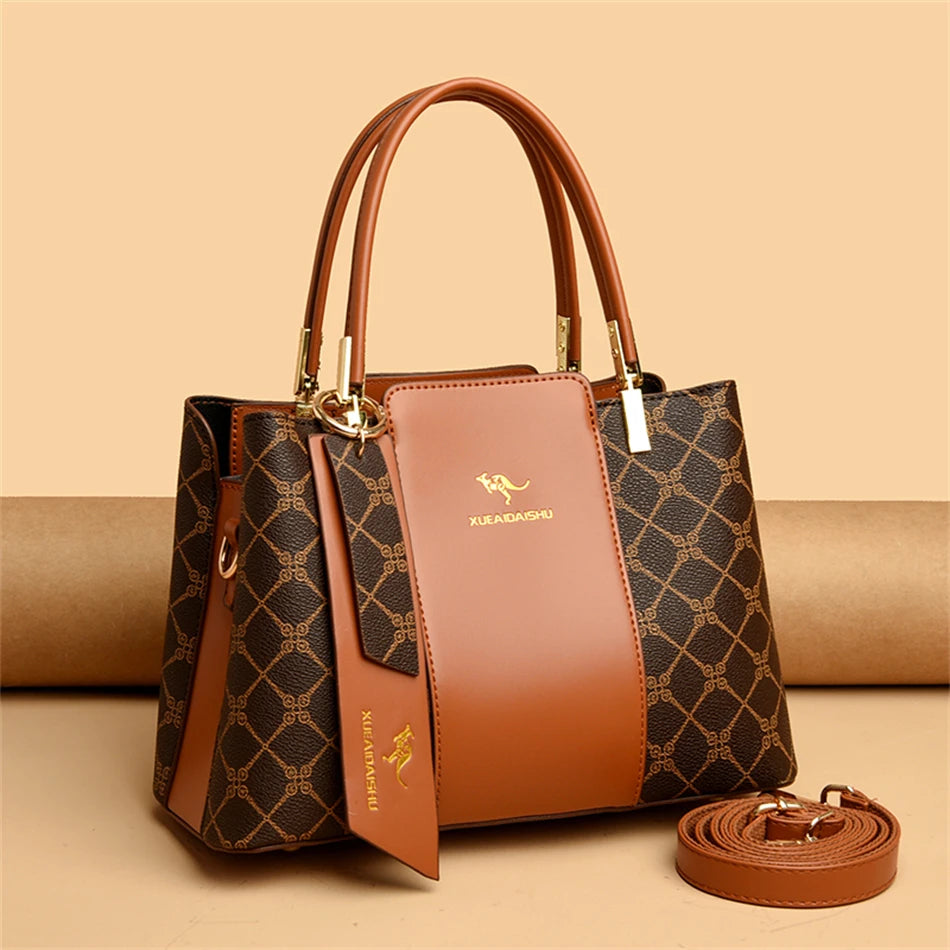 Luxury Handbag Fashion Print Large Capacity Soft Leather