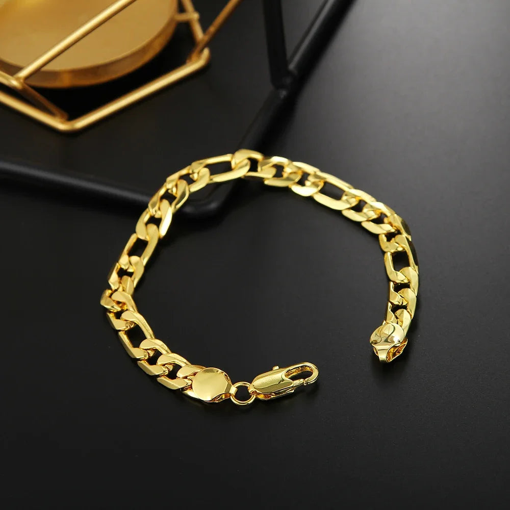 Fine 925 Sterling Silver 18K Gold 6MM Geometry Bracelets Neckalce Set