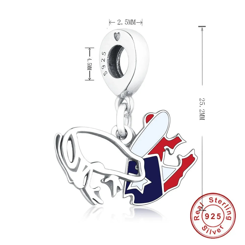 Original Pan Charms Bracelet 925 Sterling Silver Puerto Rico Frog Shape Flag