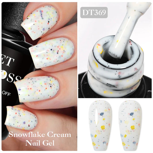 Cream White Nail Gel Polish Snowflake Cream Shining Colorful