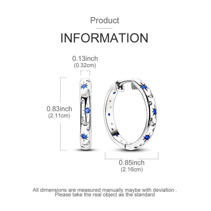 EJ 925 Sterling Silver Earrings Ring Set Sparkling Star Hoops Earrings