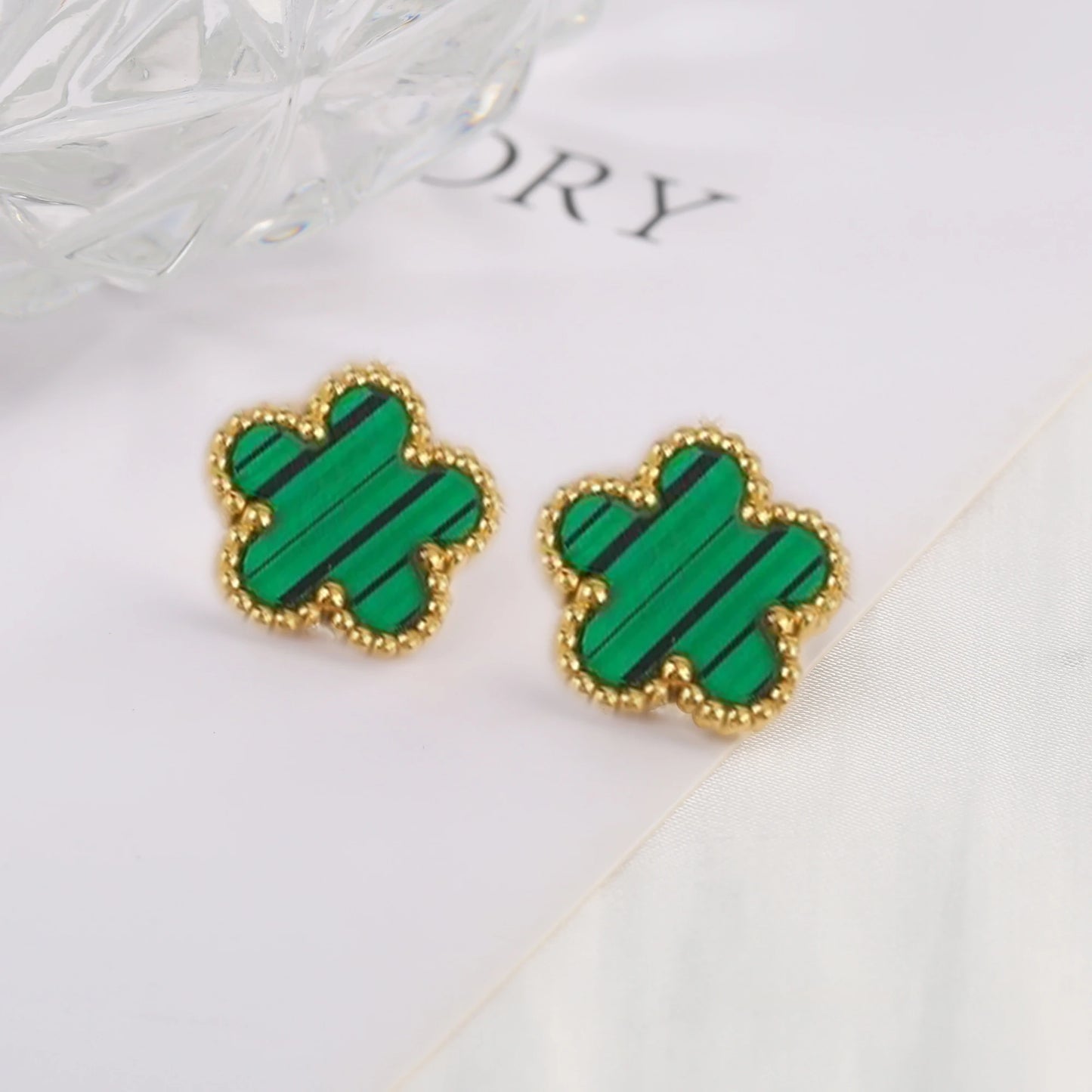 EJ High-Quality Stainless Steel Five-Leaf Flower Clover Studs Earrings