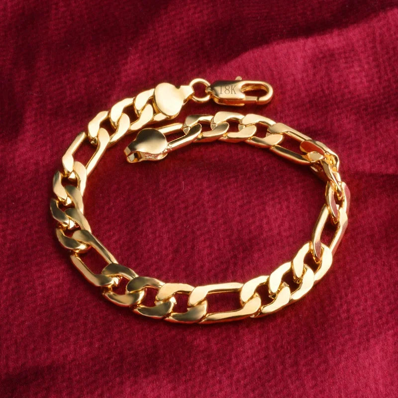Fine 925 Sterling Silver 18K Gold 6MM Geometry Bracelets Neckalce Set
