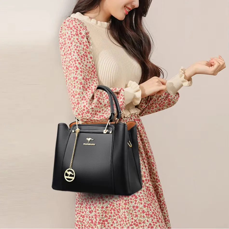 Luxury Handbag Fashion Print Large Capacity Soft Leather