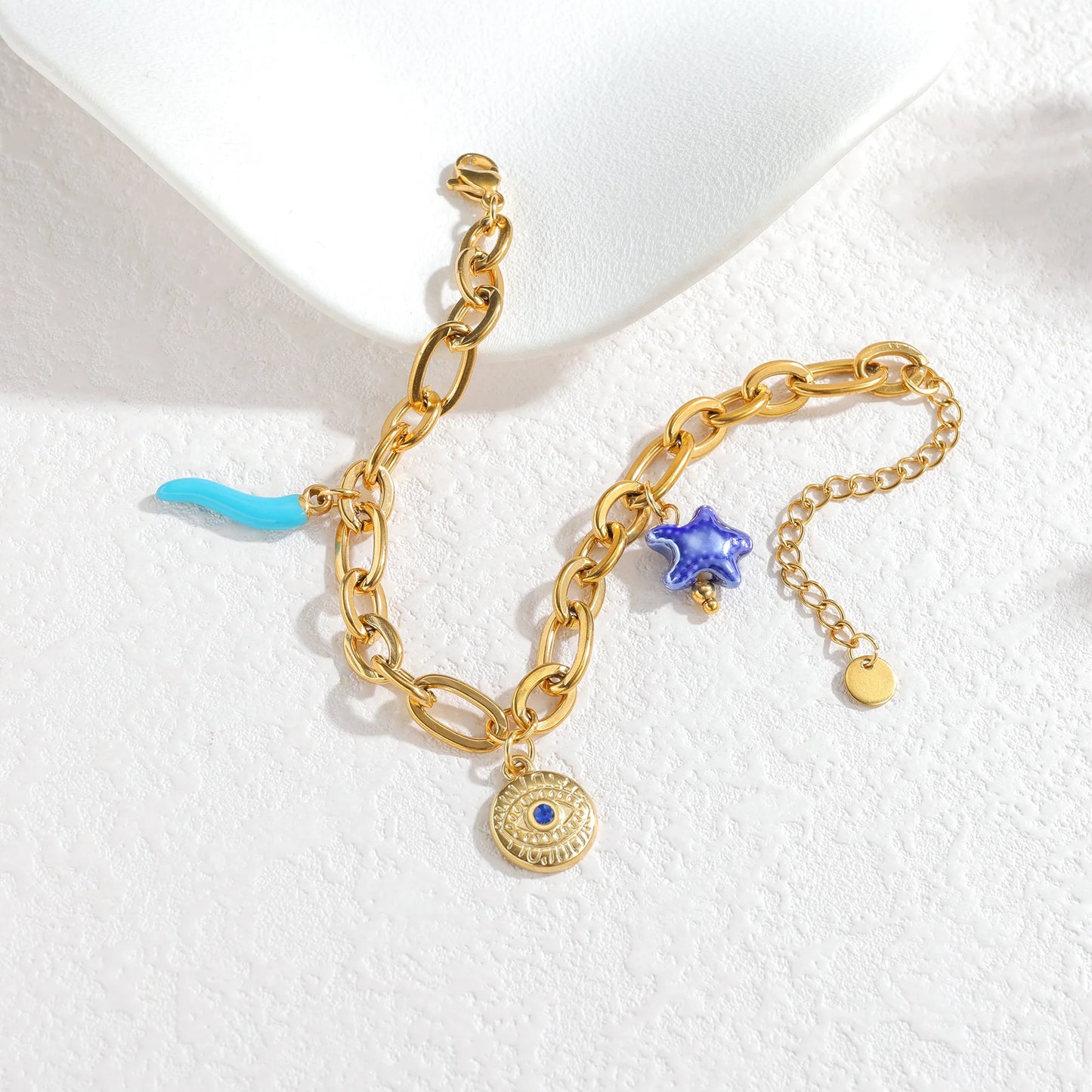 Stainless Steel Bracelet Ceramic Pendant Ocean Style EJ