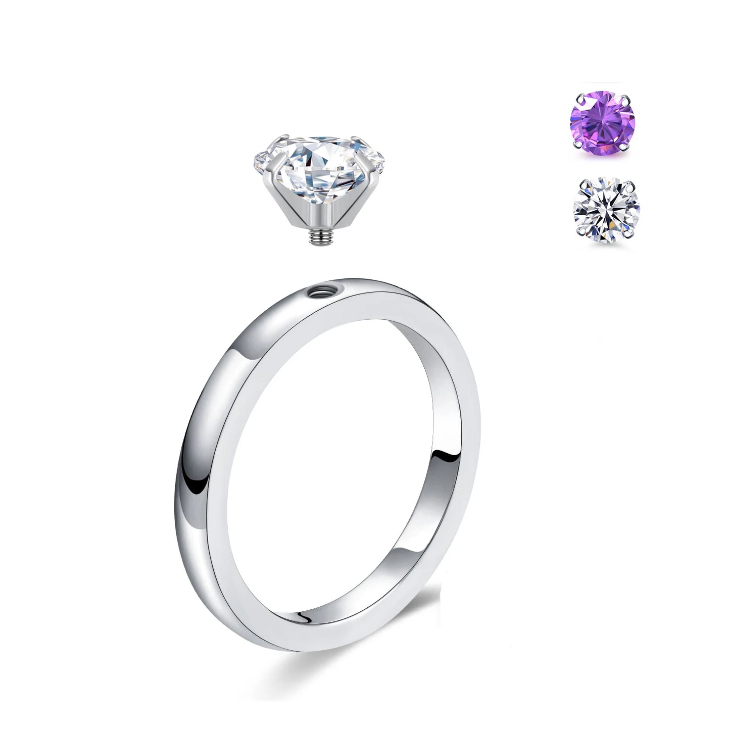 Solitaire  Stainless Steel Rings Interchangeable Cubic Zirconia