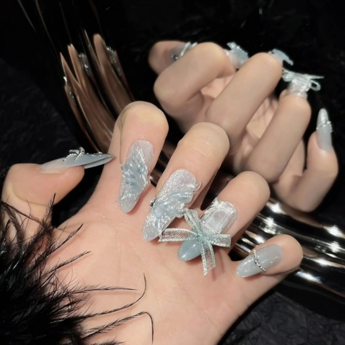 10Pcs Long Almond Handmade Press on Nails Fake Nails with Rhinestone Wearable Stick-on Nails False Nail Накладные Ногти Uñas