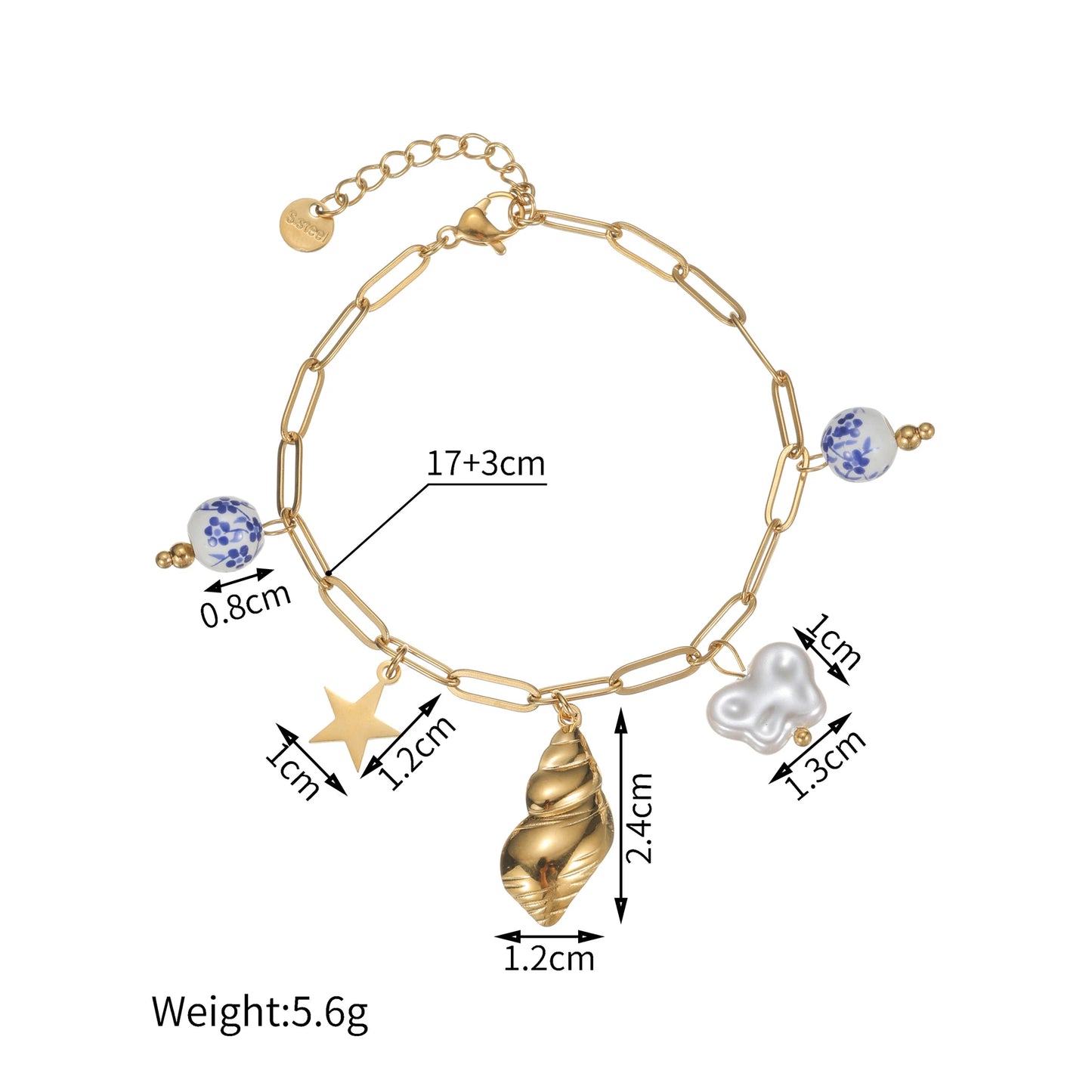 Stainless Steel Bracelet Ceramic Pendant Ocean Style EJ