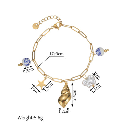 Stainless Steel Bracelet Ceramic Pendant Ocean Style EJ