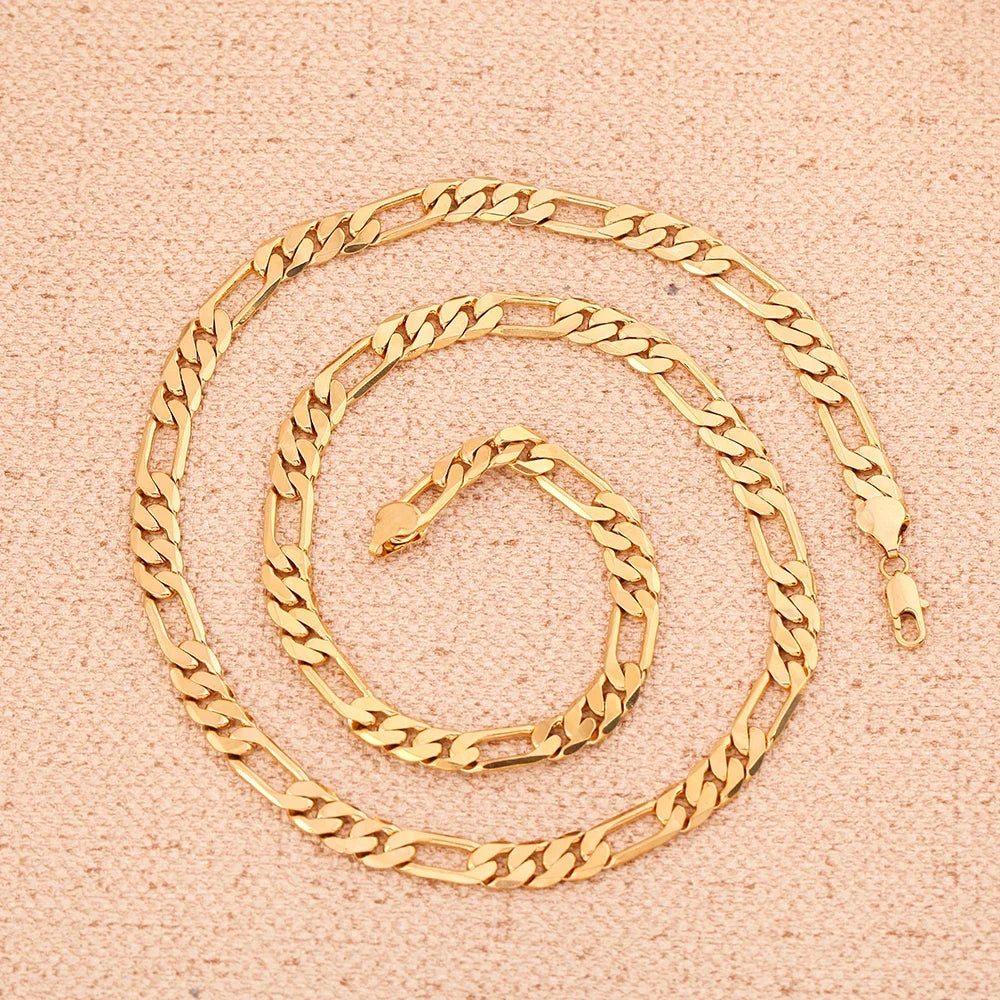 Fine 925 Sterling Silver 18K Gold 6MM Geometry Bracelets Neckalce Set