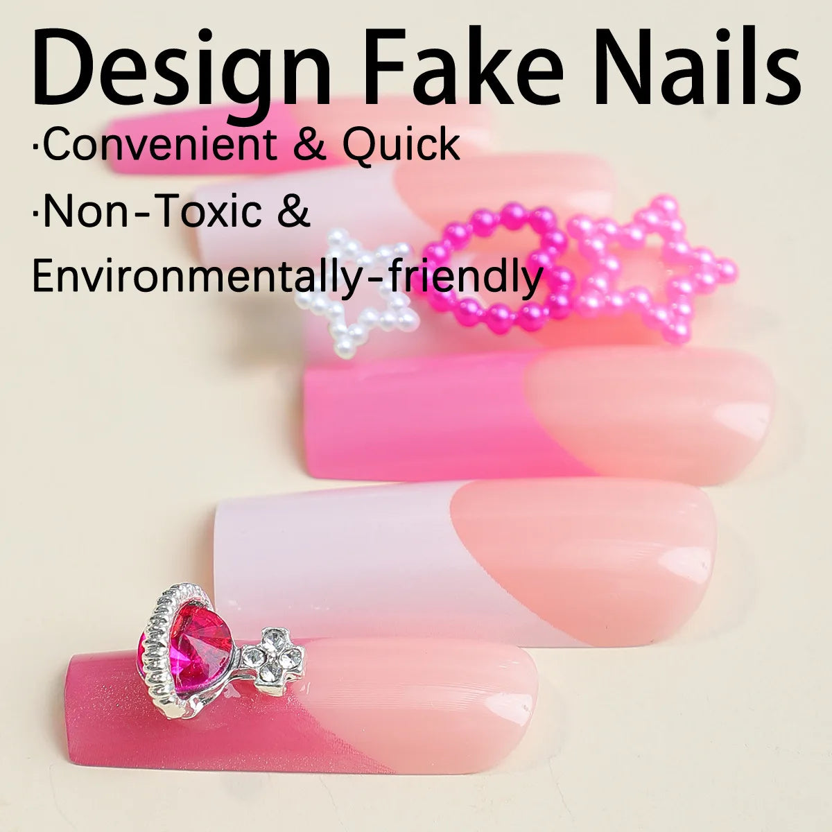 Square Head Ballerina French Pink False Nails With Glue Full Cover Fake Nails Press On Nail Long Acrylic Manicure