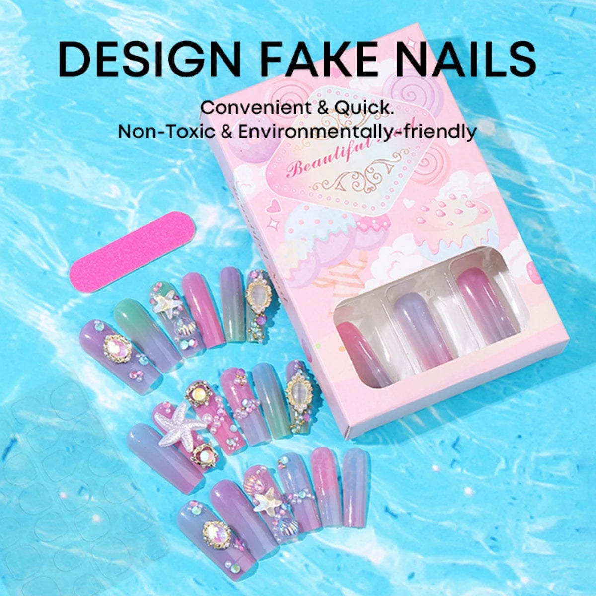 Square Head Ballerina French Pink False Nails With Glue Full Cover Fake Nails Press On Nail Long Acrylic Manicure