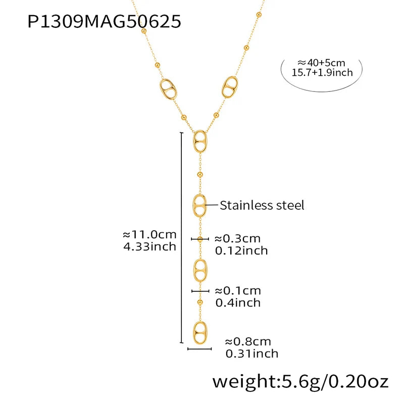 Stainless Steel Long Necklace Trendy Pig Nose Style Y Shape Drop Pendant