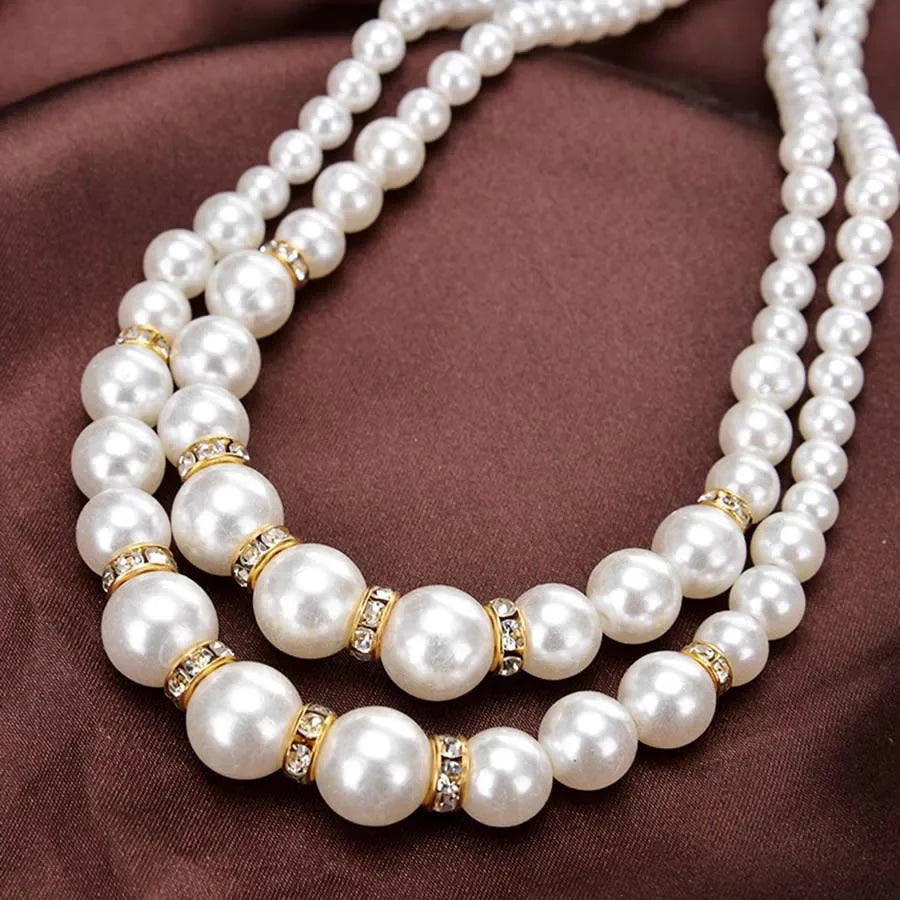 Double Layer Pearl Choker Necklace for Women