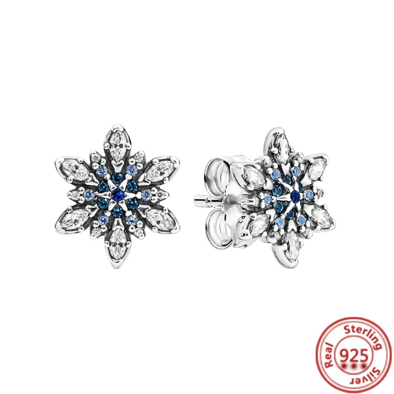 925 Sterling Silver Flowers Snowflakes Pavé Sparkling Charm Earrings