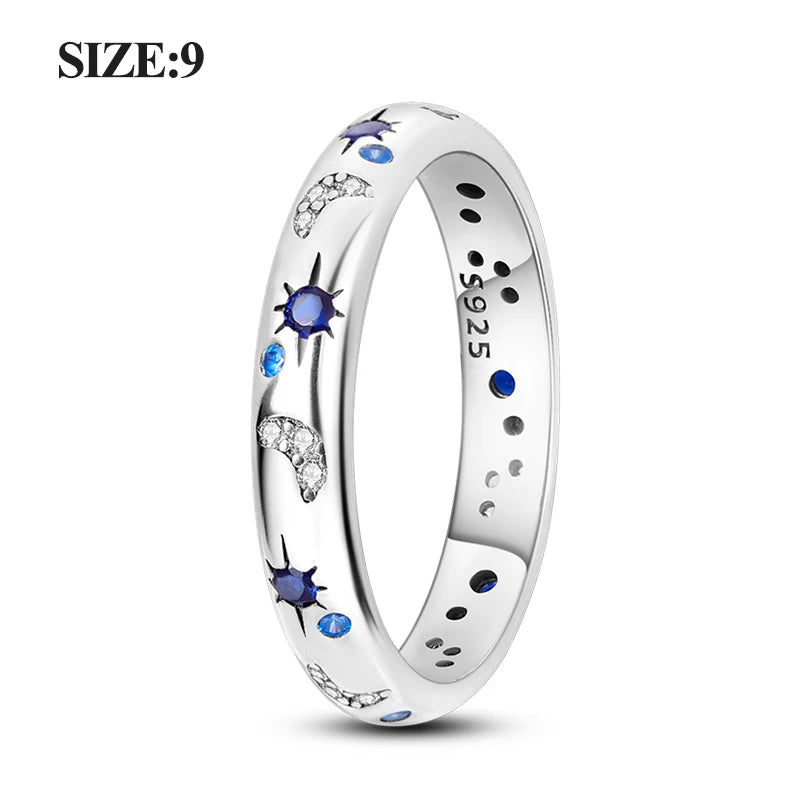 EJ 925 Sterling Silver Earrings Ring Set Sparkling Star Hoops Earrings