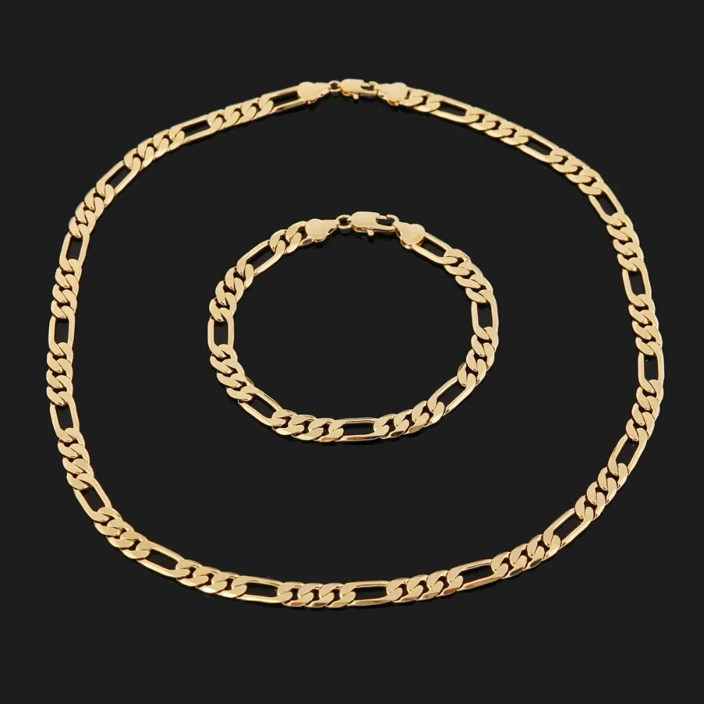 Fine 925 Sterling Silver 18K Gold 6MM Geometry Bracelets Neckalce Set