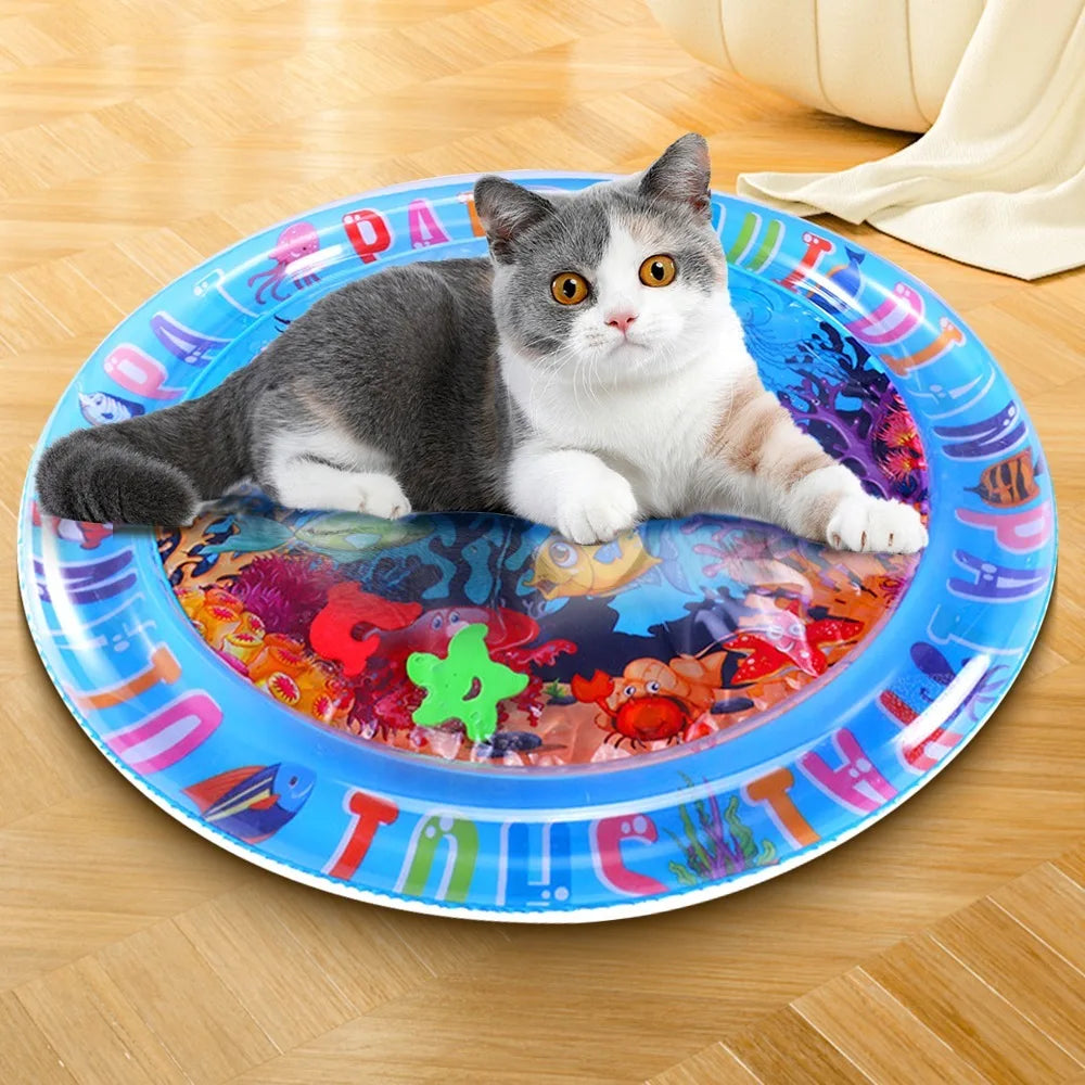 Cats Sensory Water Play Mat With Fish Thickened Inflatable Water Bed