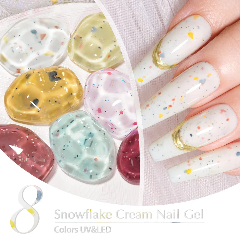 Cream White Nail Gel Polish Snowflake Cream Shining Colorful