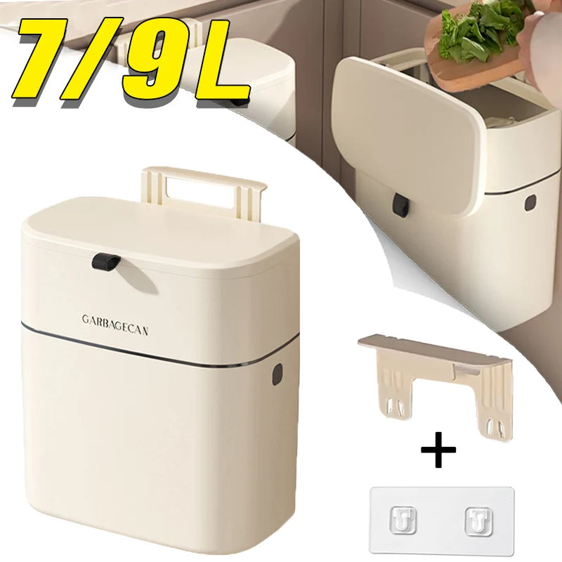 7/9L Kitchens Trash Bin Cabinet Door Hanging Trash Can Large Capacity