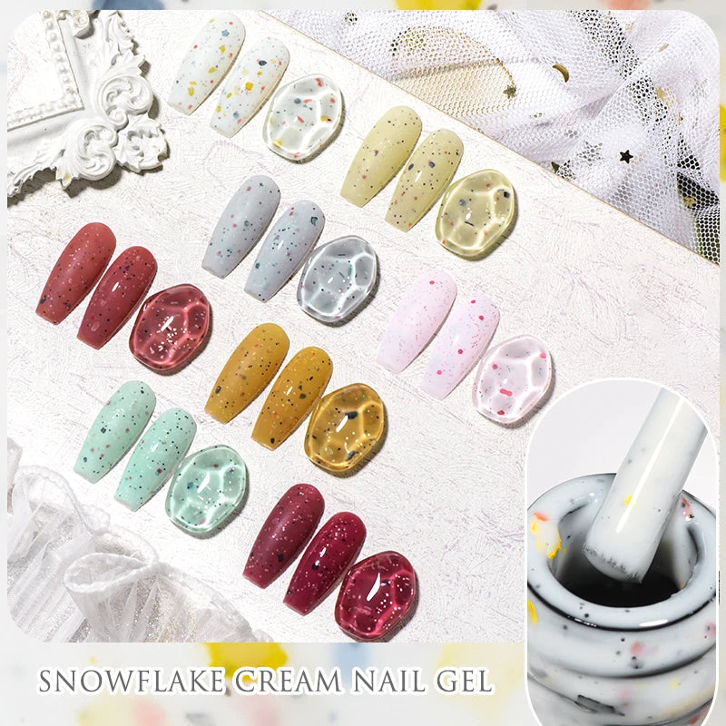 Cream White Nail Gel Polish Snowflake Cream Shining Colorful