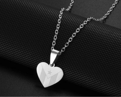 Heart Rectangle Puerto Rico Flag Pendant Necklaces