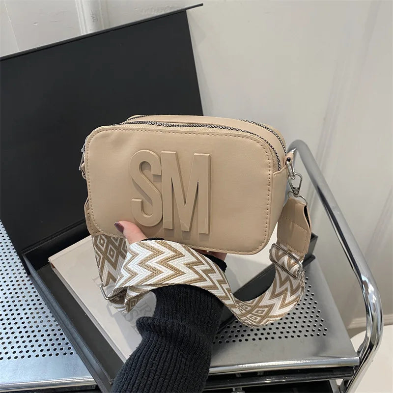 Stylish Versatile  Single Shoulder Bag, SM Letter Pu Leather