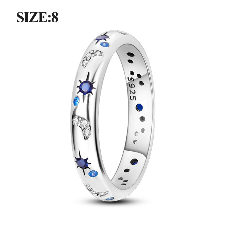 EJ 925 Sterling Silver Earrings Ring Set Sparkling Star Hoops Earrings