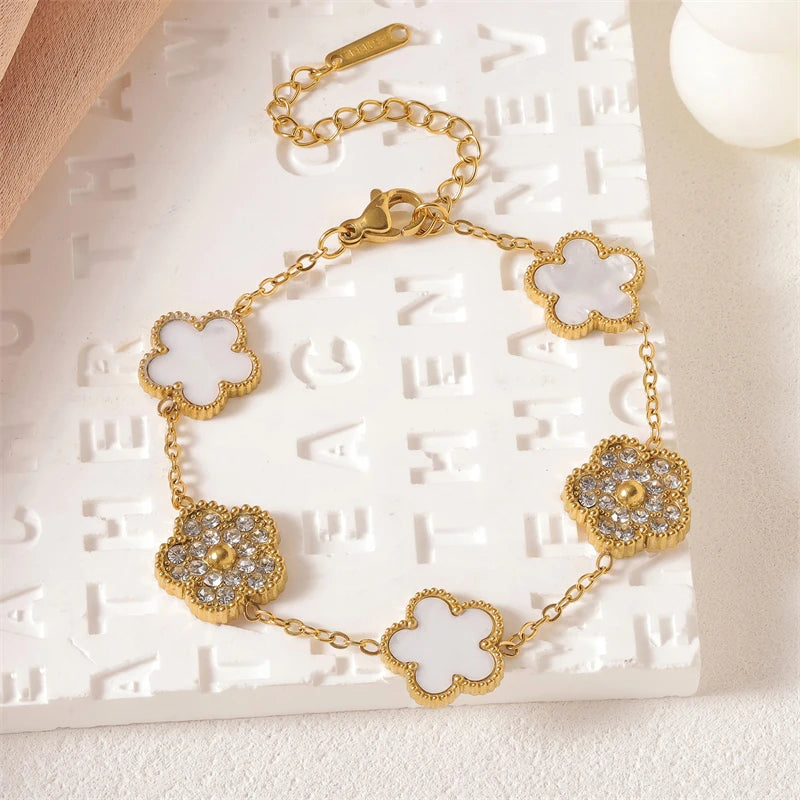 316L Stainless Steel Jewelry Set Zircon 5-Leaf Flowers