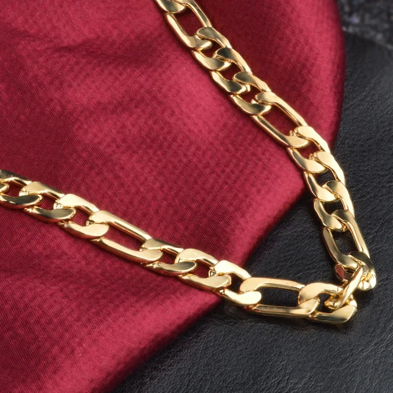 Fine 925 Sterling Silver 18K Gold 6MM Geometry Bracelets Neckalce Set