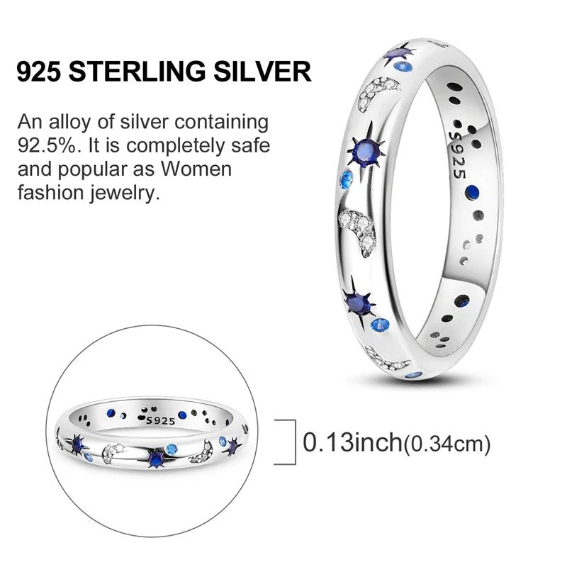 EJ 925 Sterling Silver Earrings Ring Set Sparkling Star Hoops Earrings