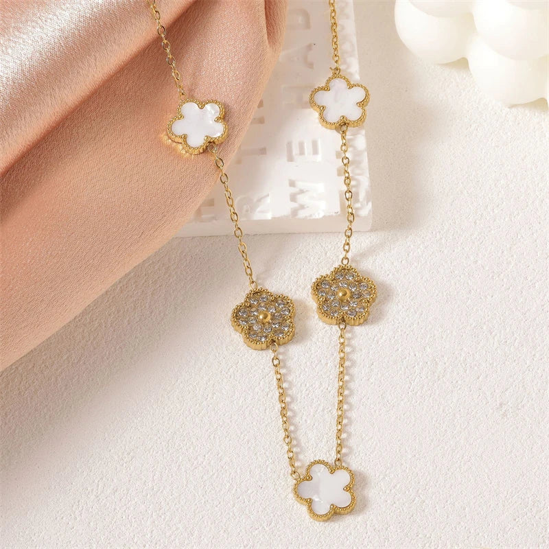 316L Stainless Steel Jewelry Set Zircon 5-Leaf Flowers