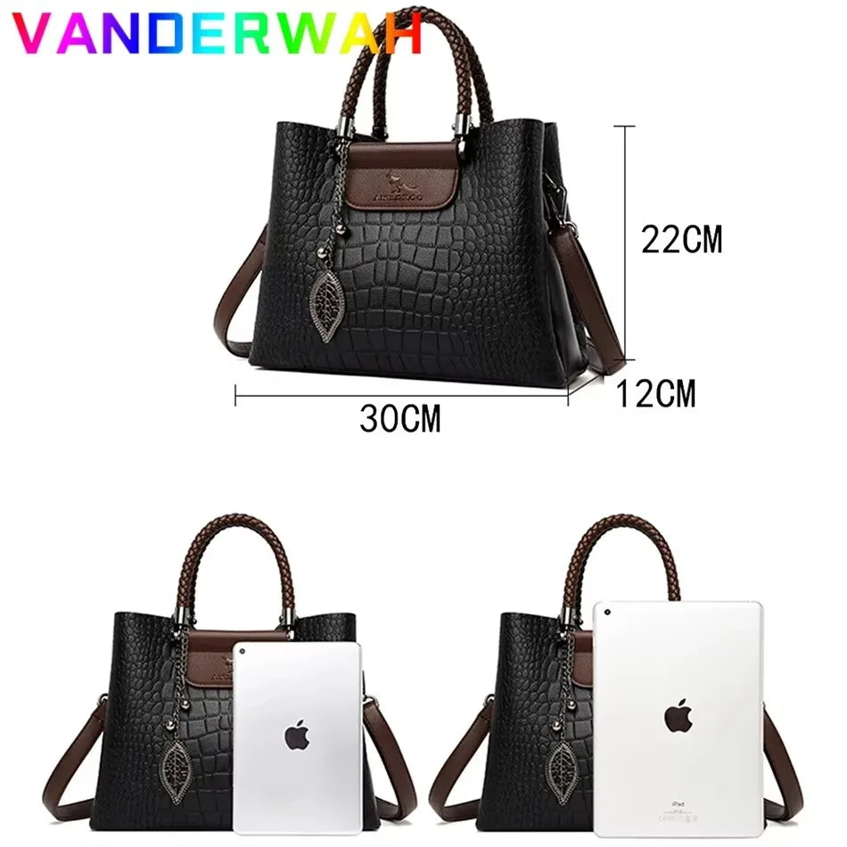 Luxury Handbag Fashion Print Large Capacity Soft Leather