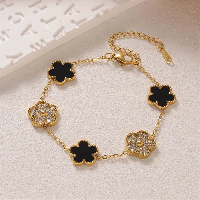 316L Stainless Steel Jewelry Set Zircon 5-Leaf Flowers