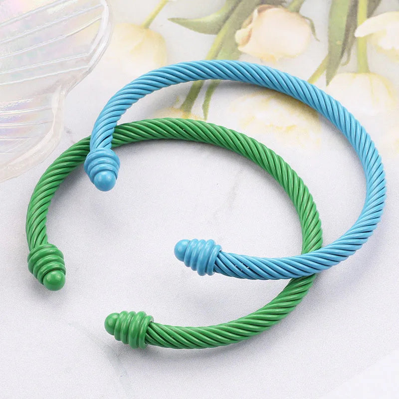 New Trend European American Style Colorful Stainless Steel Twisted Hemp Rope Open Bracelet