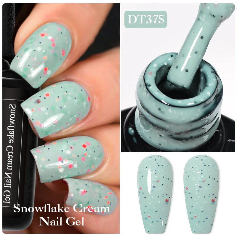 Cream White Nail Gel Polish Snowflake Cream Shining Colorful