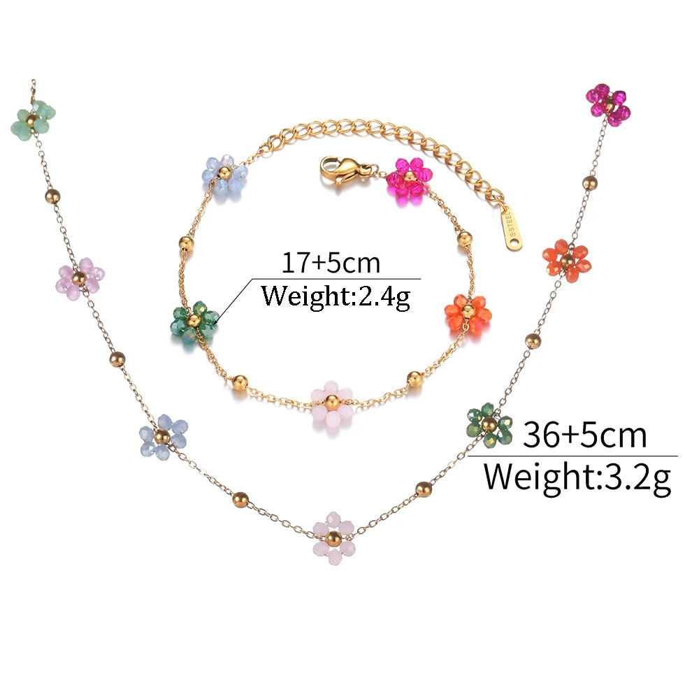 Gold Plated/ Stainless Steel Waterproof Flower Chain Jewelry Set
