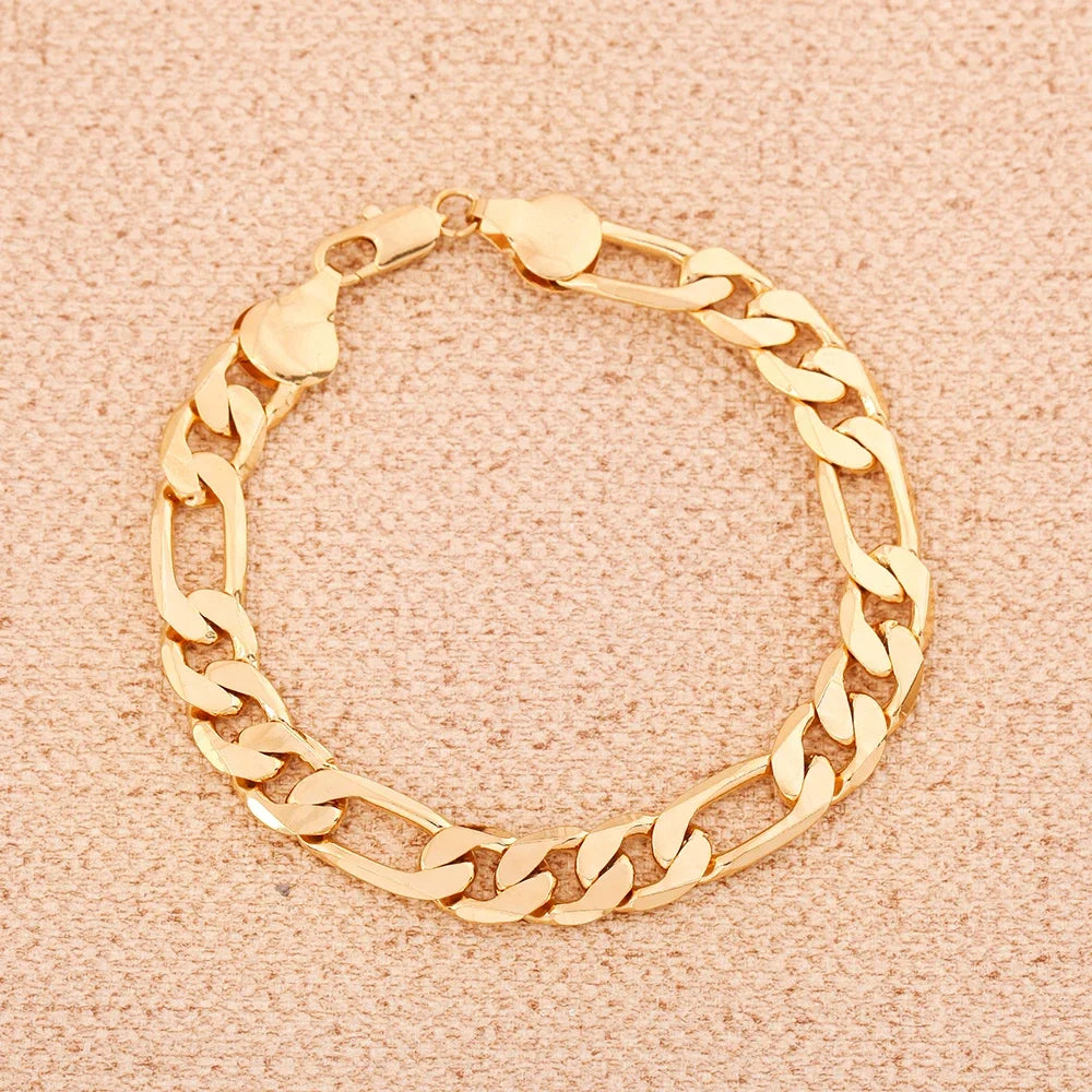 Fine 925 Sterling Silver 18K Gold 6MM Geometry Bracelets Neckalce Set
