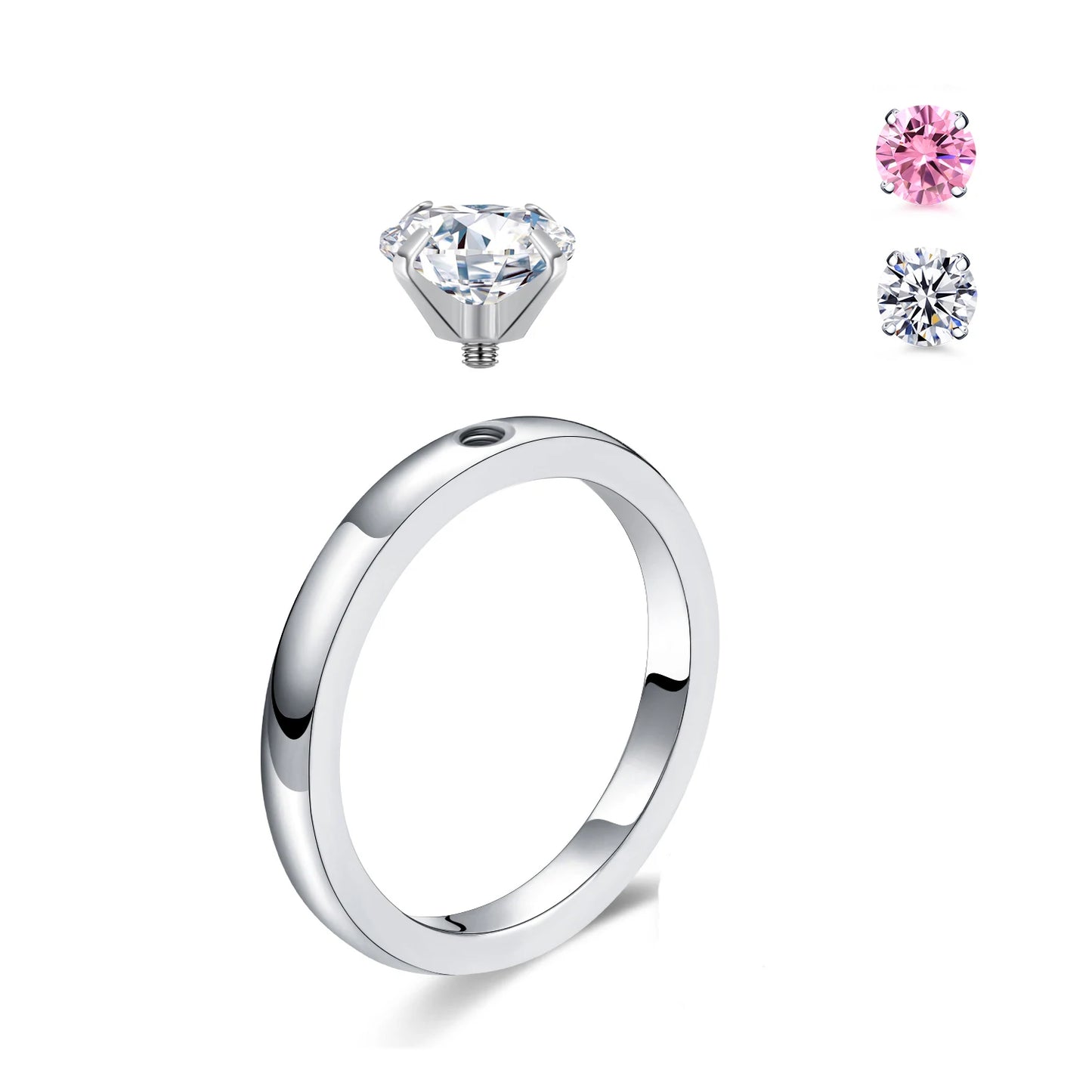 Solitaire  Stainless Steel Rings Interchangeable Cubic Zirconia