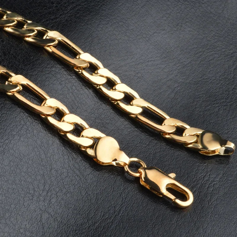 Fine 925 Sterling Silver 18K Gold 6MM Geometry Bracelets Neckalce Set