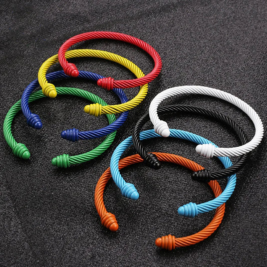 New Trend European American Style Colorful Stainless Steel Twisted Hemp Rope Open Bracelet