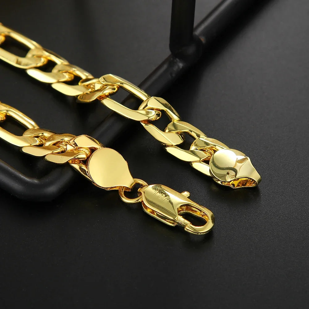 Fine 925 Sterling Silver 18K Gold 6MM Geometry Bracelets Neckalce Set