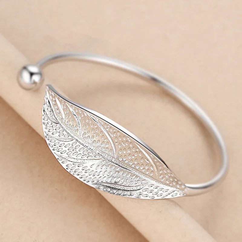 Cuff Bracelet Open Leaf Shaped Adjustable