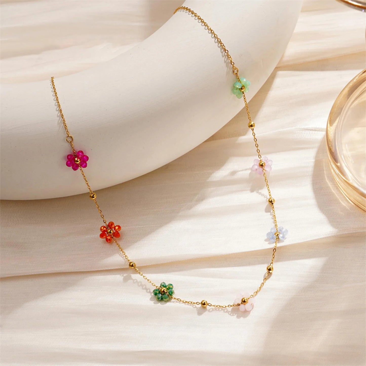Gold Plated/ Stainless Steel Waterproof Flower Chain Jewelry Set
