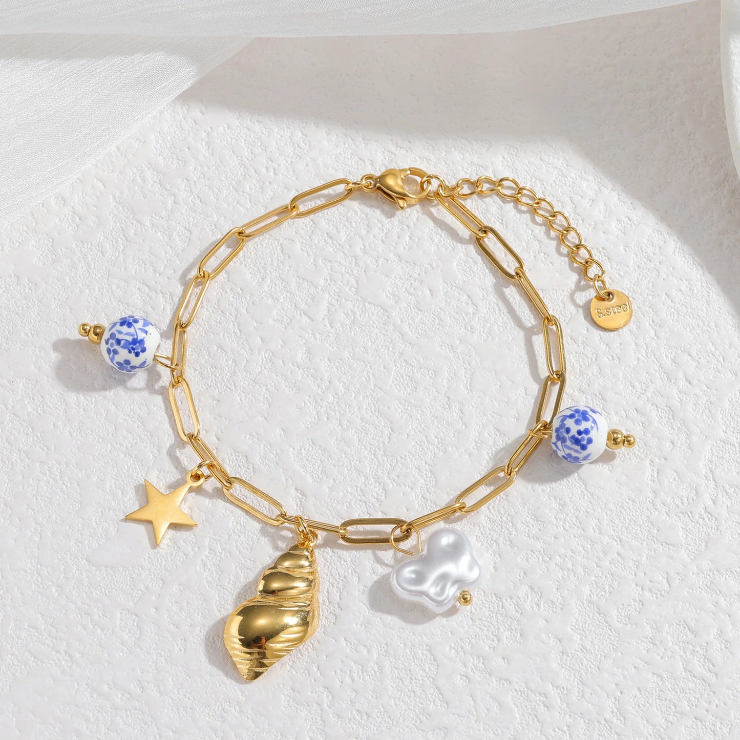 Stainless Steel Bracelet Ceramic Pendant Ocean Style EJ