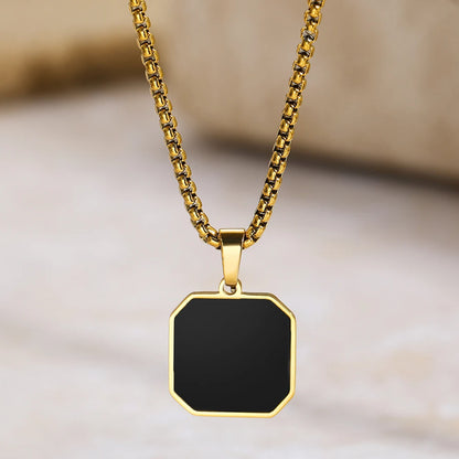 Black Geometric Square Pendant Necklace