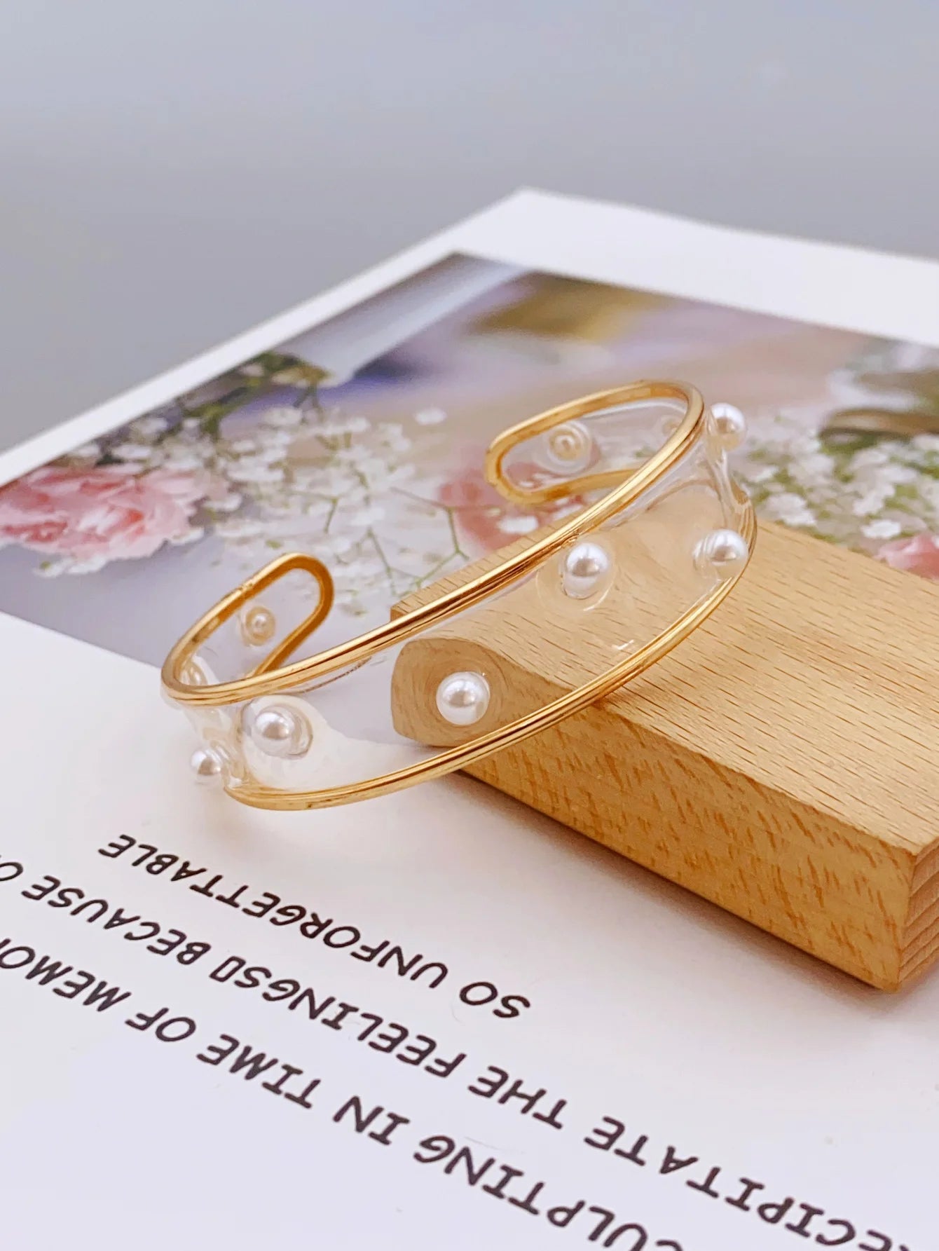 Handmade Transparent Resin Bracelet with Real Dried Flowers for Women