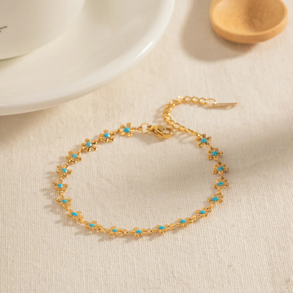 Gold Plated/ Stainless Steel Waterproof Flower Chain Jewelry Set