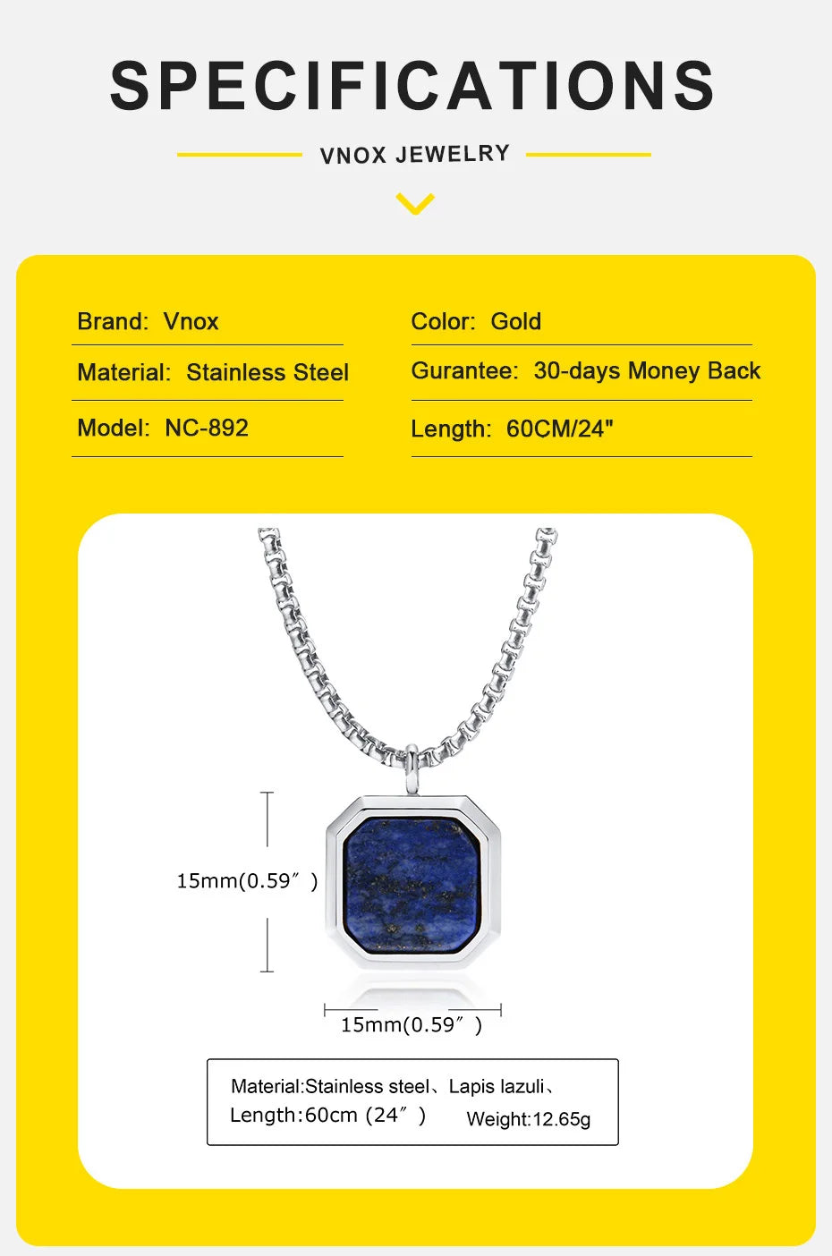 EJ  Natural Stone Necklace, Solid Stainless Steel Geometric Polygon Pendant