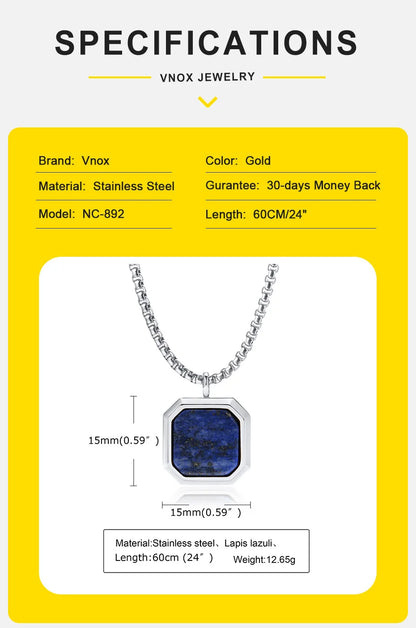 EJ  Natural Stone Necklace, Solid Stainless Steel Geometric Polygon Pendant